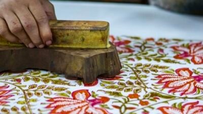 Block printing shirts by hand