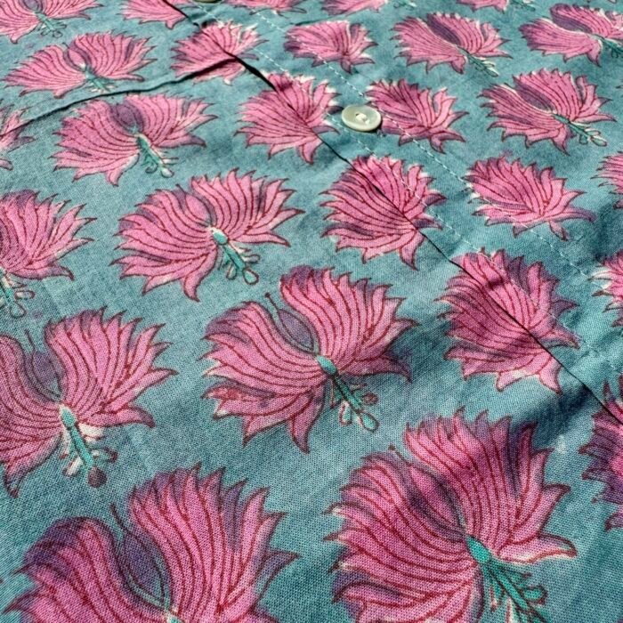 pink bluish green teal adhukala shirt